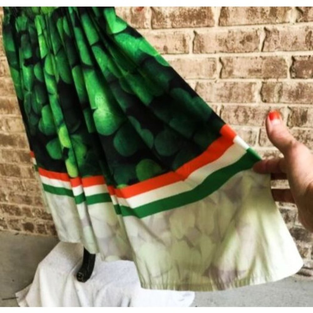 Vintage Shamrock Skirt Ireland Colors 30" Waist Flared Side Zip St Patr… - Picture 2 of 11